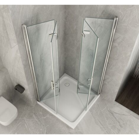 Box Doccia 2 Ante a Libro 60 70 80 90 100 8 mm in Cristallo Vetro Trasparente - Misura Box Angolare 70x90