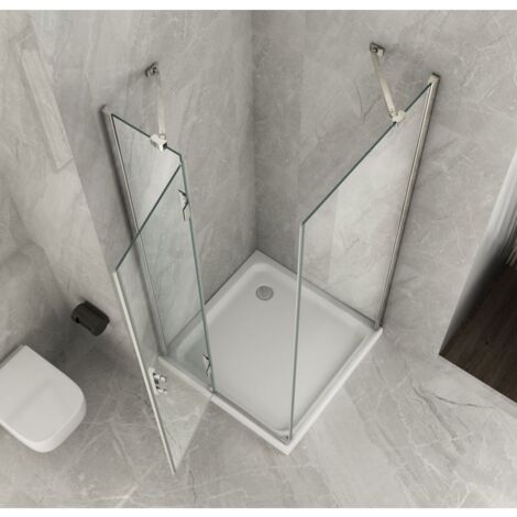 Box Cabina Doccia Anta Battente 80 90 100 120 140 Fissa Angolare 8mm Cristallo - Misura Box Angolare 70x90 (1/5)