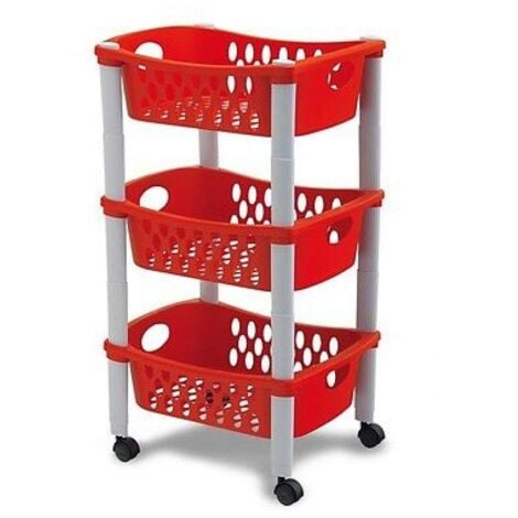 Carrello Frutta Rosso Cucina Carrellino di Servizio in Plastica 3 Cassetti Ruote