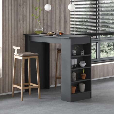 Penisola Cucina Alta 117x54 Tavolo Snack Antracite Ripiani Salvaspazio