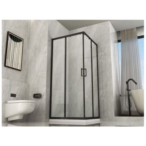 Box Doccia Profili Neri 2 Anta Scorrevole Rettangolare Quadrato Cabina Cristallo - Misura Box Angolare 70x70 (1/5)