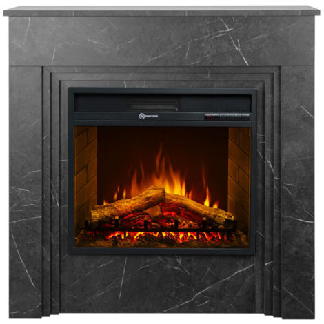 Camino Elettrico da Pavimento 1800W in Legno Effetto Marmo Nero