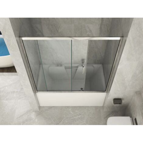 Parete Sopravasca 1 lato 6 mm Scorrevole in Cristallo Box Vasca da Bagno Doccia - Misura 140