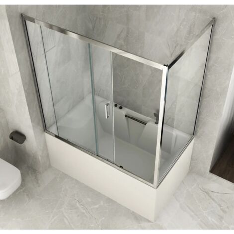 Parete Sopravasca 2 lato 6 mm Scorrevole in Cristallo Box Vasca da Bagno Doccia - Misura Box Angolare 65x140