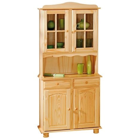 Mobile Alto Credenza Vetrina 2 Ante 2 Cassetti Pino da Soggiorno Cucina  Rustico