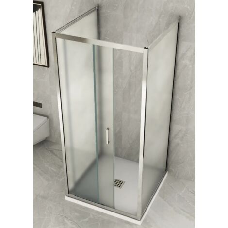 Box Doccia tre 3 Lati 6 mm 2 Ante fisse 1 Porta Scorrevole in Cristallo Opaco - Misura Box 3 Lati 90x170x90 (1/5)