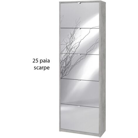 Scarpiera 25 paia 5 Ante Specchio Ribalta Doppia Grigio Porta Scarpe Salvaspazio