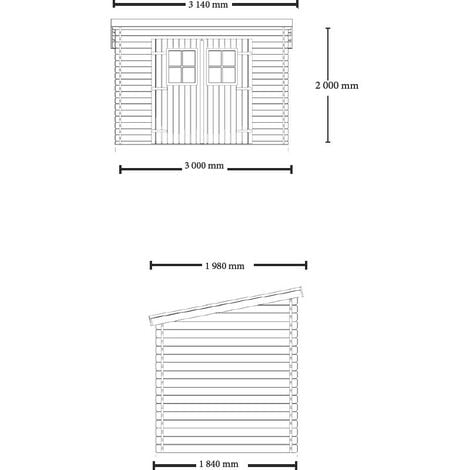 Casetta in Legno 3x1.85 Spessore 20 mm Block House da Giardino Attrezzi  Rimessa