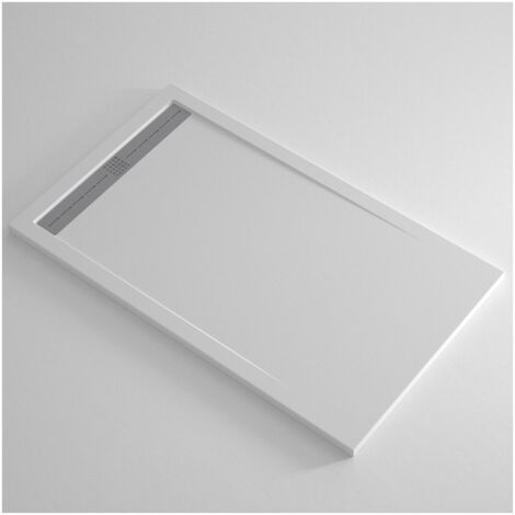 Piatto Doccia Slim Bianco Effetto Pietra Ruvido Filo Pavimento Piletta Scarico - Dimensione Piatto 80x200