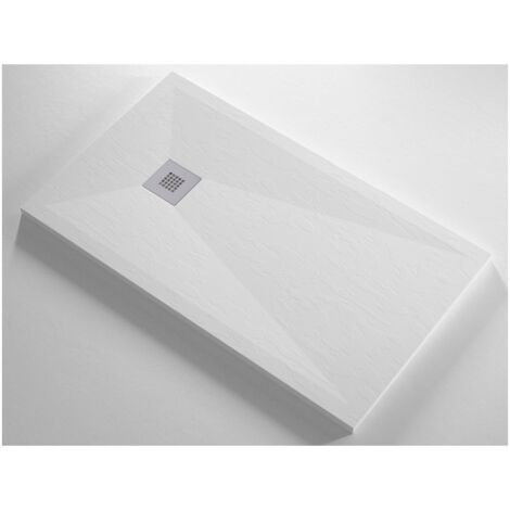 Piatto Doccia Slim Bianco 3 cm Effetto Pietra in Resina Marmo Piletta Scarico - Dimensione Piatto 80x150
