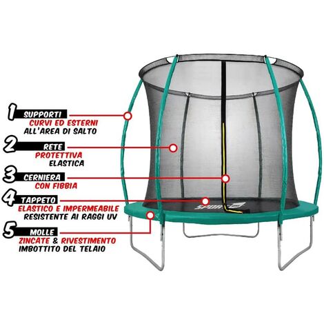 Costway Tappeto elastico 223 cm con rete di sicurezza e cuscinetto