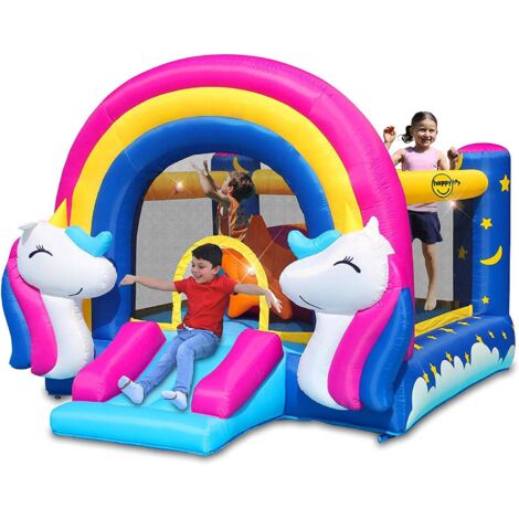 Castello Giostra Gonfiabile Interattivo Fantasy Unicorn con Pompa Happy Hop