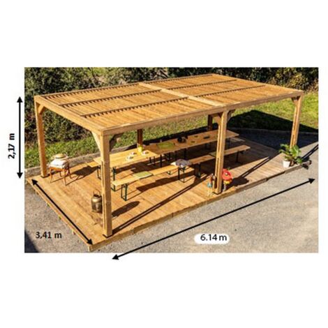 Pergola in Legno Trattato Alta Temperatura con Veneziane Mobili sul Tetto 341x618xh217