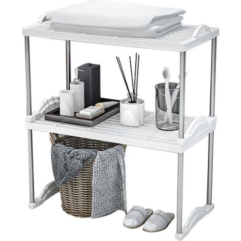 Home Zone Living Scaffale alto a 3 ripiani sopra il WC, con accento in bambù con telaio in acciaio, mensola in piedi per bagno, cucina, soggiorno, balcone, multiuso, bianco