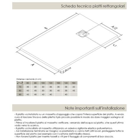 Piatto Doccia Nero Rettangolare 70 80 90 100 Ardesia Effetto Pietra Slim - Dimensione Piatto 70x90