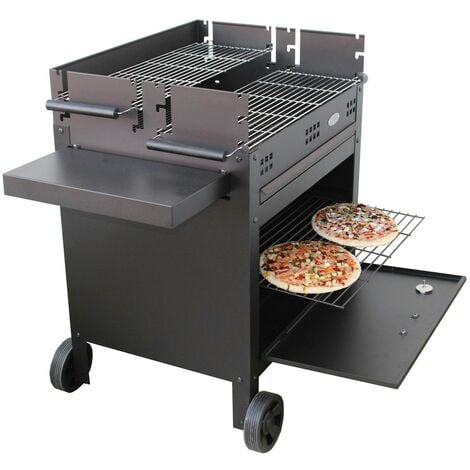 Barbecue a Legna Carbone con Forno Pizza 2 Griglie Acciaio da Giardino