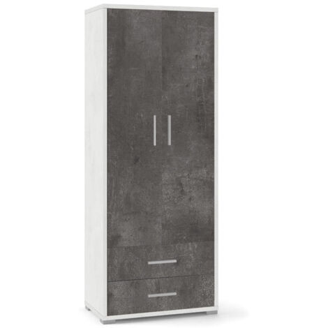 Armadio 80x190h cm con 2 ante battenti e 2 cassetti antracite e rovere - Axel