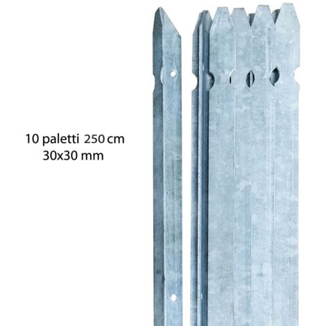 10 Paletti per Recinzione a T 250 cm 30x30 in Ferro Zincato Pali Metallo