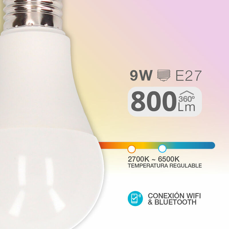 Bombilla LED wifi inteligente G95 E27 11W 1055LM CCT (2700-6500K) dimable &  RGB