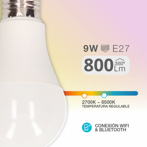 BOMBILLA LED INTELIGENTE 9W E27 RGB + 2700-6500K REGULABLE