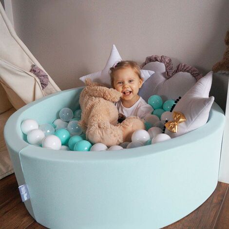 Kiddymoon 90x30cm 300 Balles 7cm Piscine A Balles Pour Bebe Rond Fabrique En Ue Renard Vert Menthe