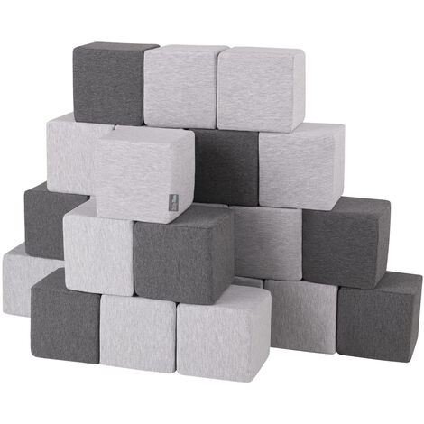 Kiddymoon Blocs Mous Pour Bebe 24 Pieces Cubes De Construction En Mousse 14cm Cubes Gris Clair