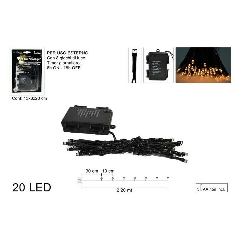 20 Luci Led a Batteria Bianco Caldo con Giochi di Luce - size 1 pz