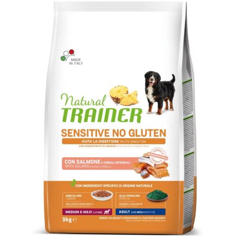 Trainer Natural Dog Sensitive No Gluten Adult Medium Maxi Salmone - Trainer Natural Dog Sensitive No Gluten Adult Medium Maxi Salmone - Sacco Da 3 Kg