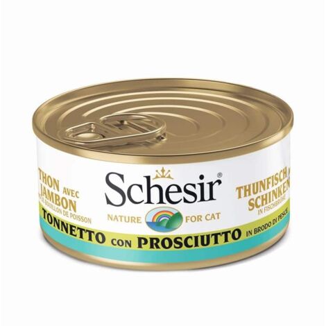 Schesir Gatto Brodo Lattina 70gr Tonnetto con Prosciutto in brodo di Pesce
