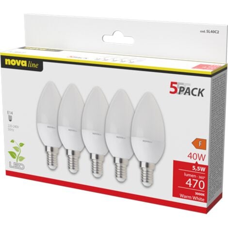 Pentapack Led Oliva 4,9W  E14, Luce Calda 3000K 5L40C2 Novaline