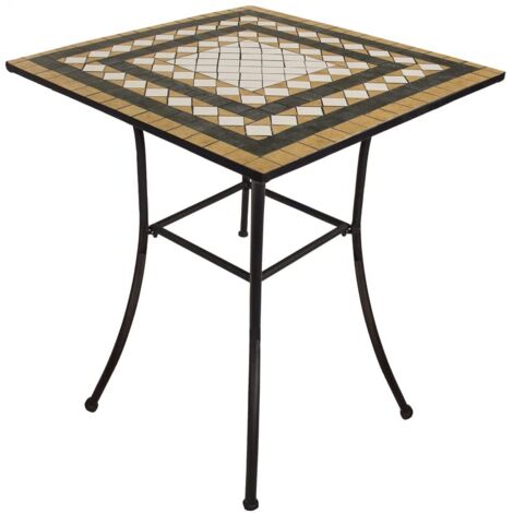 VERDELOOK Tavolo Mosaico, 80x80 h75 cm, Grigio con Decorazioni Bianche e color Terracotta, Tavolino da Esterno, per Giardino, Terrazzo o Balcone