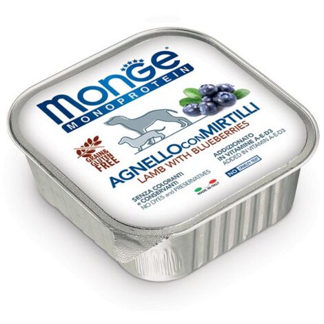 Monge Dog Monoprotein Adult Agnello e Mirtilli  - Monge Dog Monoprotein Adult Agnello e Mirtilli - Vaschetta Da 150 Gr