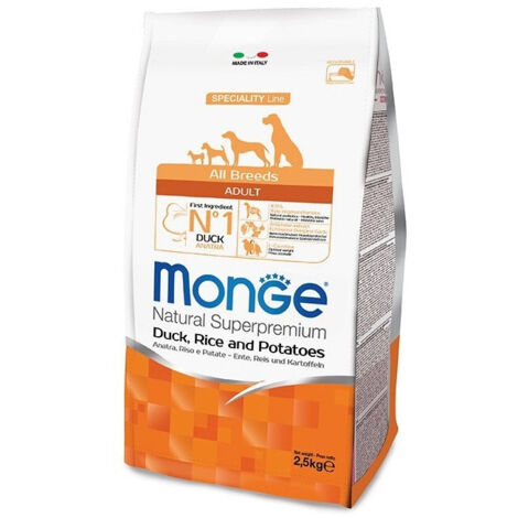 Monge Dog Natural Superpremium Adult All Breeds Anatra, Riso e Patate  - Monge Dog Natural Superpremium Adult All Breeds Anatra, Riso e Patate - Sacco Da 2,5 Kg
