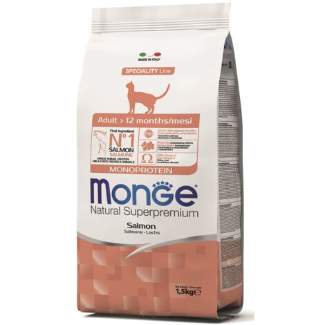 Monge Cat Natural Superpremium Adult con Salmone  - Monge Cat Natural Superpremium Adult con Salmone - Sacco Da 1,5 Kg
