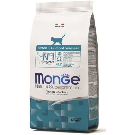 Monge Superpremium Crocchette per Gatto, Ricche di Pollo - Gattino, 1,5kg
