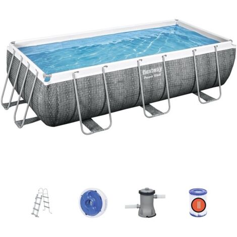 Piscina Bestway Rettangolare Power Steel Frame Colore Grigio Scuro 4.04x2.01x1 M