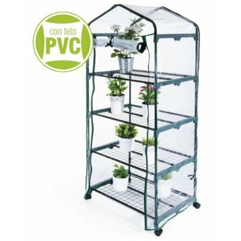 VERDELOOK - SERRA 4 RIPIANI CON RUOTE TELO PVC TRASP. 69X49X160 CM.