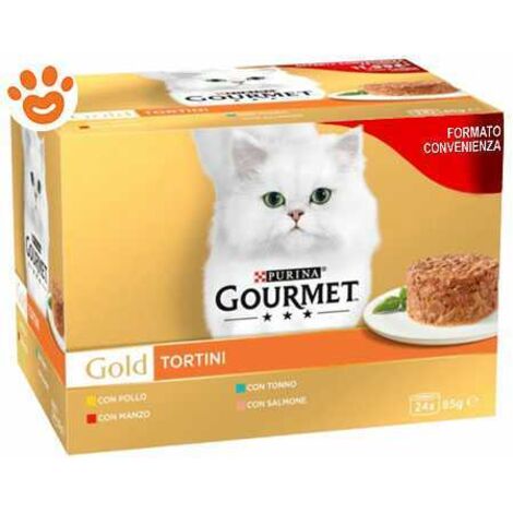 Purina Gourmet Gold Tortini Multipack per Gatto con Manzo Pollo Tonno Salmone da 24x85 gr
