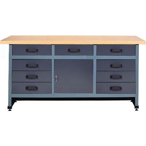 Établi modulable 1700x600mm 9 tiroirs – Construction en tôle d'acier 1mm – Charge admissible 20kg par tiroir – 19870