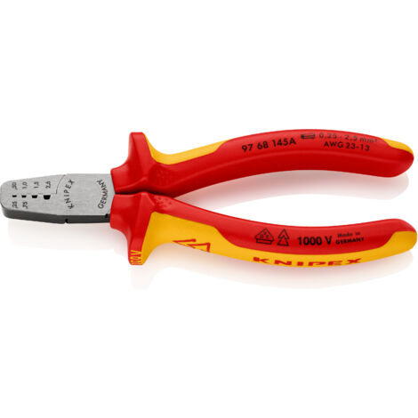 KNIPEX 97 68 145 A Pince à sertir pour embouts de câble isolées par gaines bi-matière, certifiées VDE 145 mm