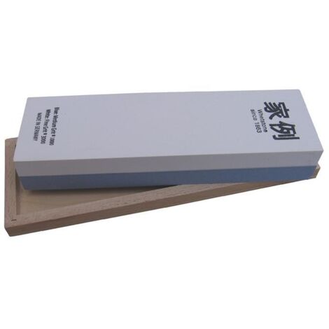 Pierre à aiguiser 200x60x30 mm – Grain 1000/3000 – Coffret en bois poli pour affûtage précis – Utilisation sur couteaux et outils de grande taille - L200xl60xH30