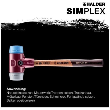 Maillet à frappe amortie SIMPLEX L. 405 mm D. tête 60 mm mi-dur bois TPE-soft, bleu/TPE-mid, gris