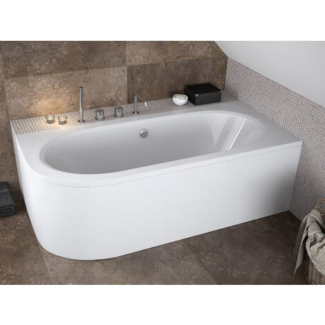 Azura Home Design – Baignoire asymétrique droite 180cm – Acrylique blanc renforcé – Tablier inclus – Pieds réglables pour installation facile