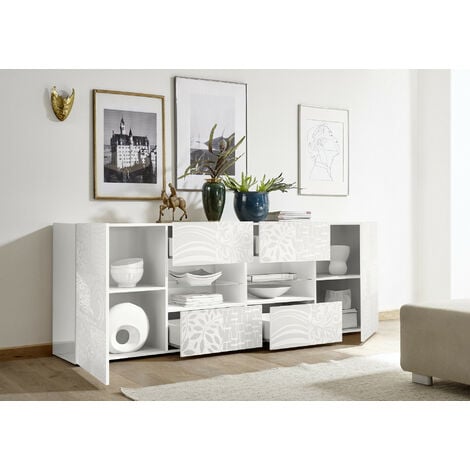 Buffet MIREL Blanc 2 portes 4 tiroirs 241 cm