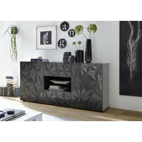 Azura Home Design – Buffet LUTHER anthracite 2 portes 2 tiroirs 181x84x42 cm – Panneaux de particules 16/22 mm – Finition sérigraphiée moderne (1/2)