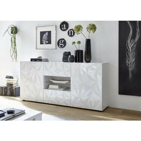 Azura Home Design – Buffet LUTHER blanc 181x84x42 cm – 2 portes 2 tiroirs – Façade sérigraphiée – Panneaux de particules 16mm (1/3)