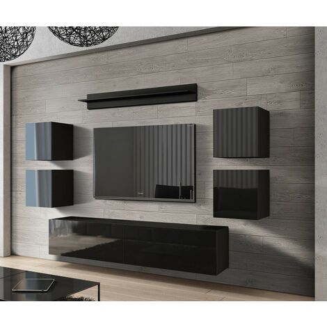 Ensemble meuble TV CONCEPT 41-HG-B-1-1A noir brillant 240 cm (1/2)