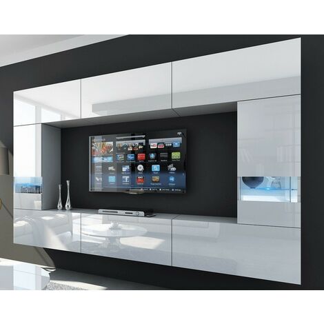 Ensemble meuble TV CONCEPT 29-HG-W-2-1B blanc brillant 273 cm