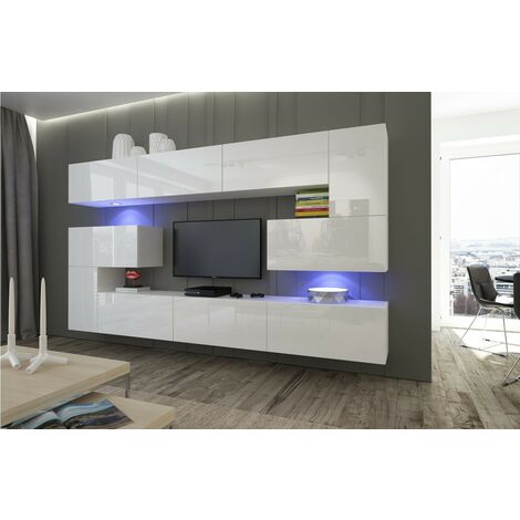 Ensemble meuble TV NEXT 3 AN3-17W-HG21-1A blanc brillant 263 cm (1/2)