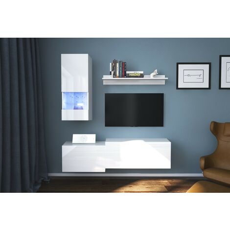 Ensemble meuble TV NEXT 290 AN290-17W-HG24-1B blanc brillant 174 cm